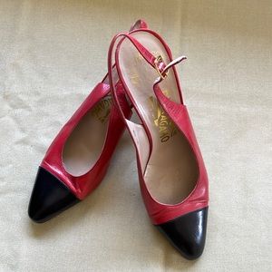 Ferragamo Italian leather sling back heels